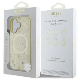 Guess Saffiano Peony Classic Logo MagSafe dėklas iPhone 16“ – auksinis