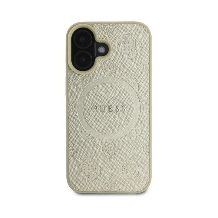 Guess Saffiano Peony Classic Logo MagSafe dėklas iPhone 16“ – auksinis