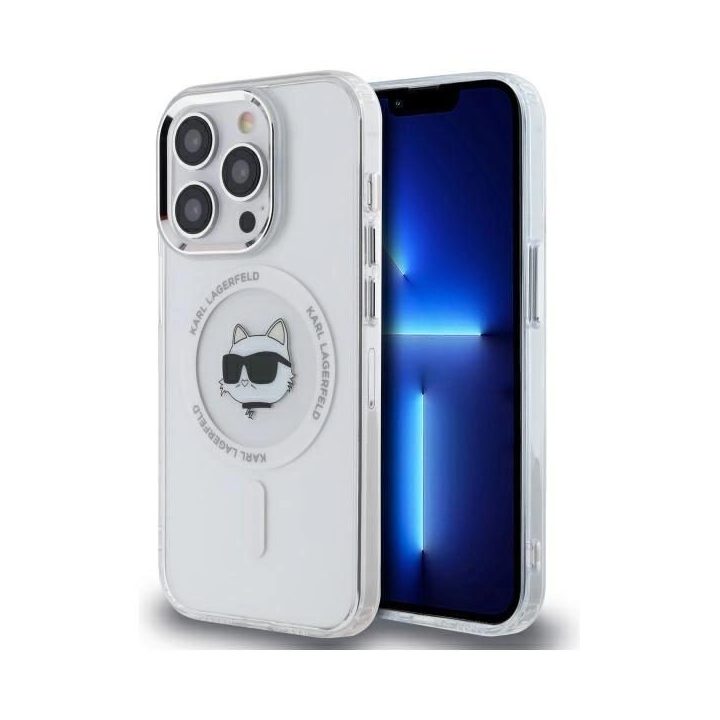 Karl Lagerfeld IML Metal Choupette Head MagSafe“ dėklas iPhone 14 Pro“ – baltas