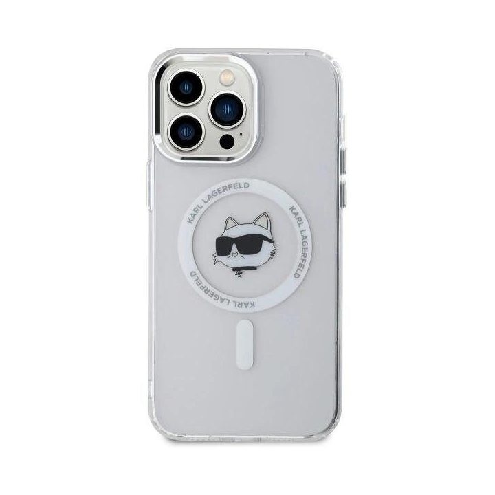 Karl Lagerfeldo IML Metal Choupette Head MagSafe dėklas iPhone 14 Pro Max – baltas