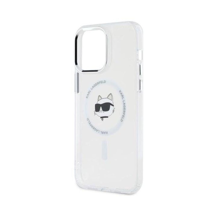 Karl Lagerfeldo IML Metal Choupette Head MagSafe dėklas iPhone 14 Pro Max – baltas