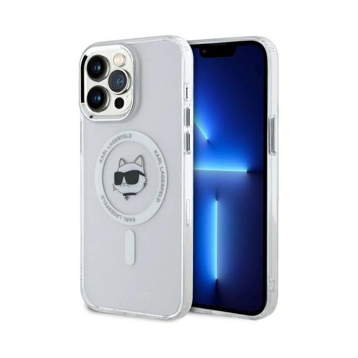 Karl Lagerfeldo IML Metal Choupette Head MagSafe dėklas iPhone 14 Pro Max – baltas