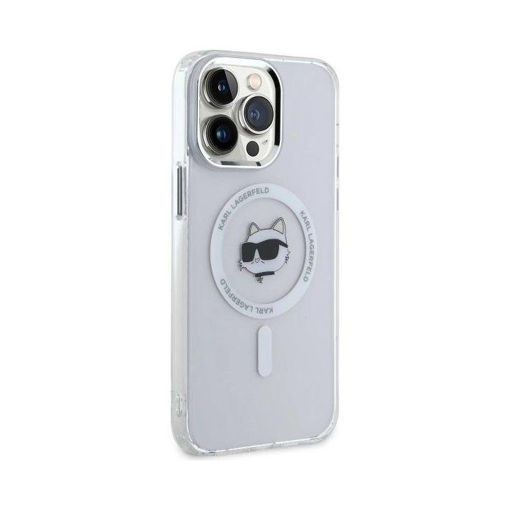 Karl Lagerfeldo IML Metal Choupette Head MagSafe dėklas iPhone 14 Pro Max – baltas