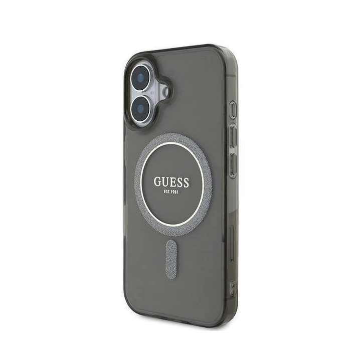 Guess IML Glitter Circle MagSafe dėklas iPhone 16“ – juodas