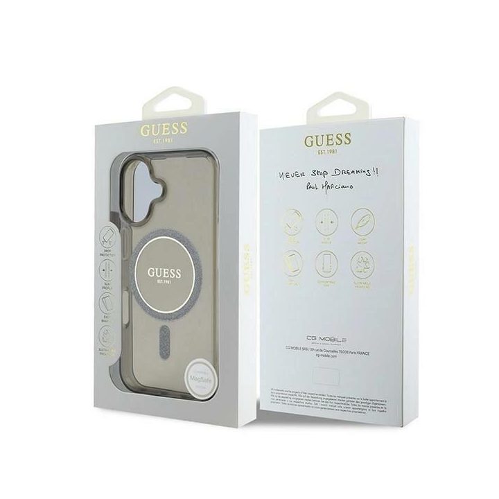 Guess IML Glitter Circle MagSafe dėklas iPhone 16“ – juodas