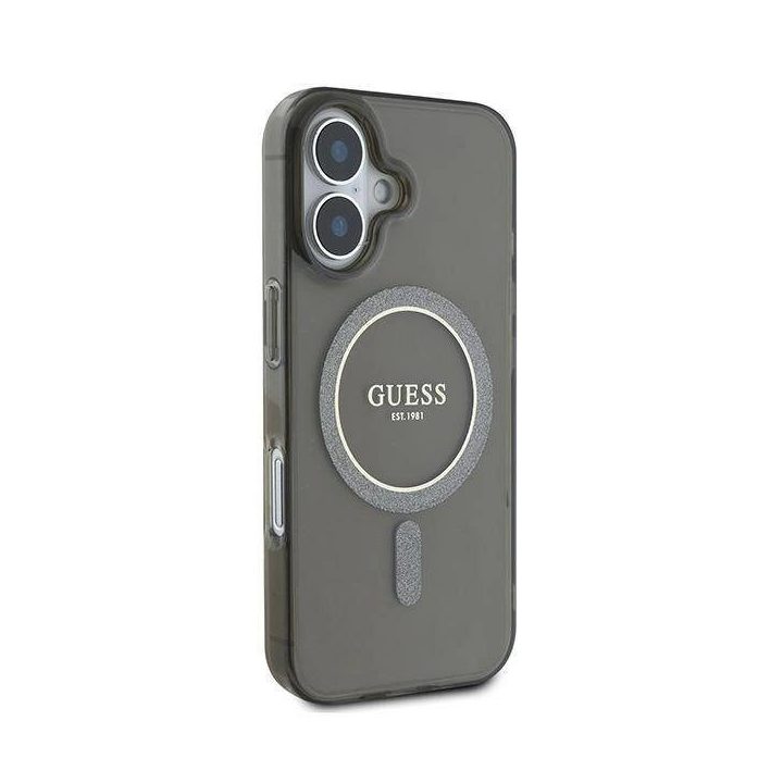 Guess IML Glitter Circle MagSafe dėklas iPhone 16“ – juodas