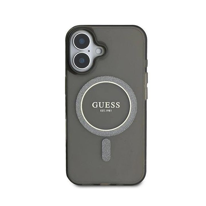 Guess IML Glitter Circle MagSafe dėklas iPhone 16“ – juodas