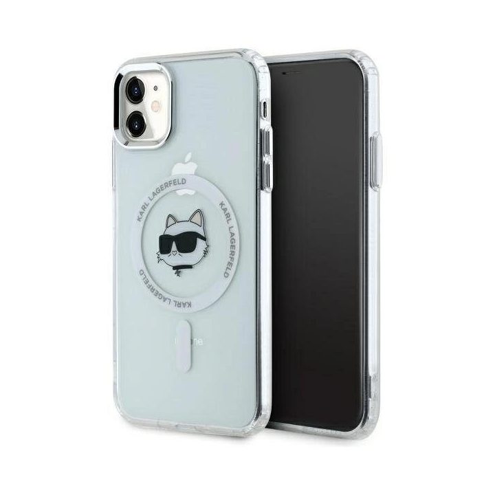 Karl Lagerfeld IML Metal Choupette Head MagSafe dėklas iPhone 11“ – baltas
