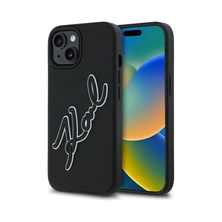 Karl Lagerfeld 3D Rubber Signature“ dėklas iPhone 15“ – juodos spalvos