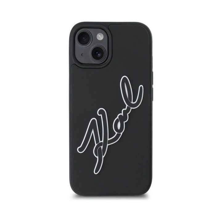 Karl Lagerfeld 3D Rubber Signature“ dėklas iPhone 15“ – juodos spalvos
