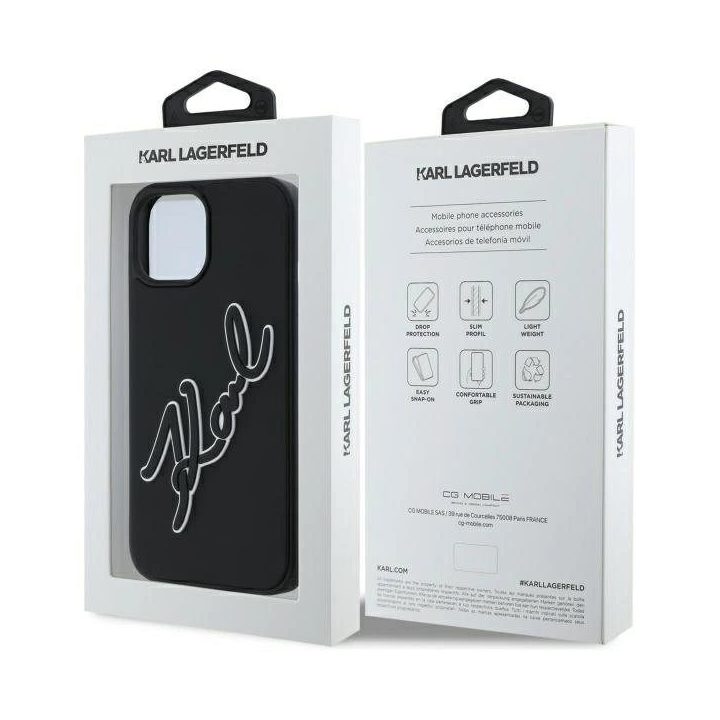 Karl Lagerfeld 3D Rubber Signature“ dėklas iPhone 15“ – juodos spalvos