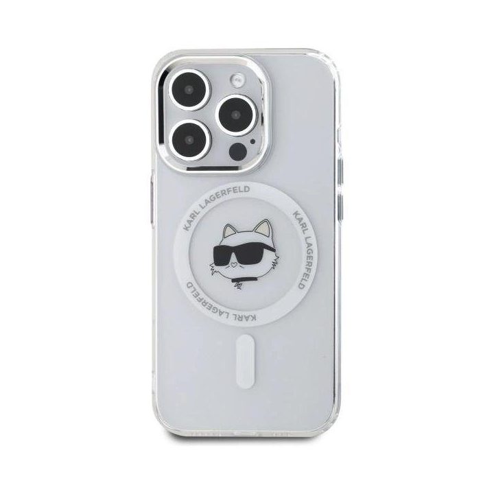 Karl Lagerfeld IML Metal Choupette Head MagSafe dėklas iPhone 15 Pro – baltas