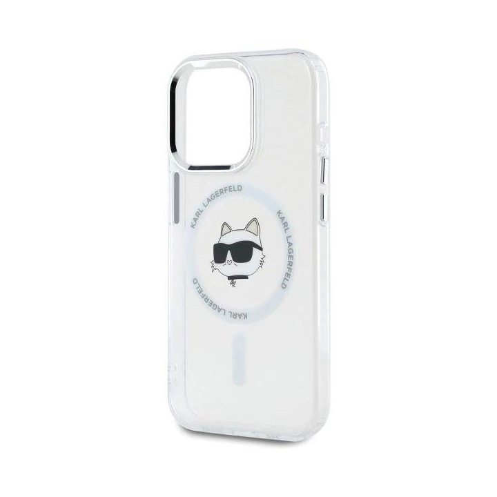 Karl Lagerfeld IML Metal Choupette Head MagSafe dėklas iPhone 15 Pro – baltas