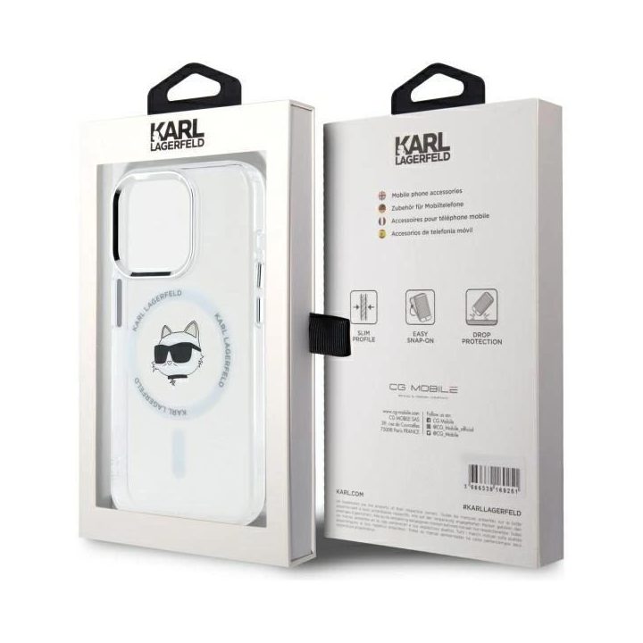 Karl Lagerfeld IML Metal Choupette Head MagSafe dėklas iPhone 15 Pro – baltas