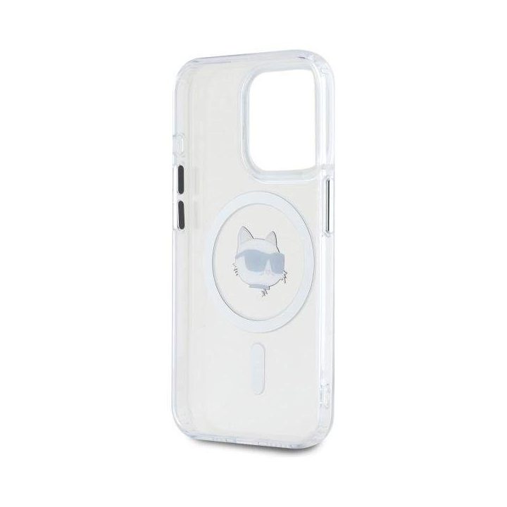Karl Lagerfeld IML Metal Choupette Head MagSafe dėklas iPhone 15 Pro – baltas
