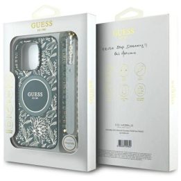 Guess IML Flowers Allover Electro su Perliniu dirželiu MagSafe dėklas iPhone 16 Pro Max - žalias