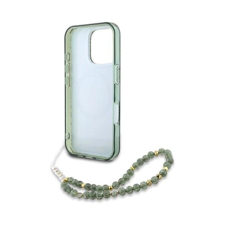 Guess IML Flowers Allover Electro su Perliniu dirželiu MagSafe dėklas iPhone 16 Pro Max - žalias