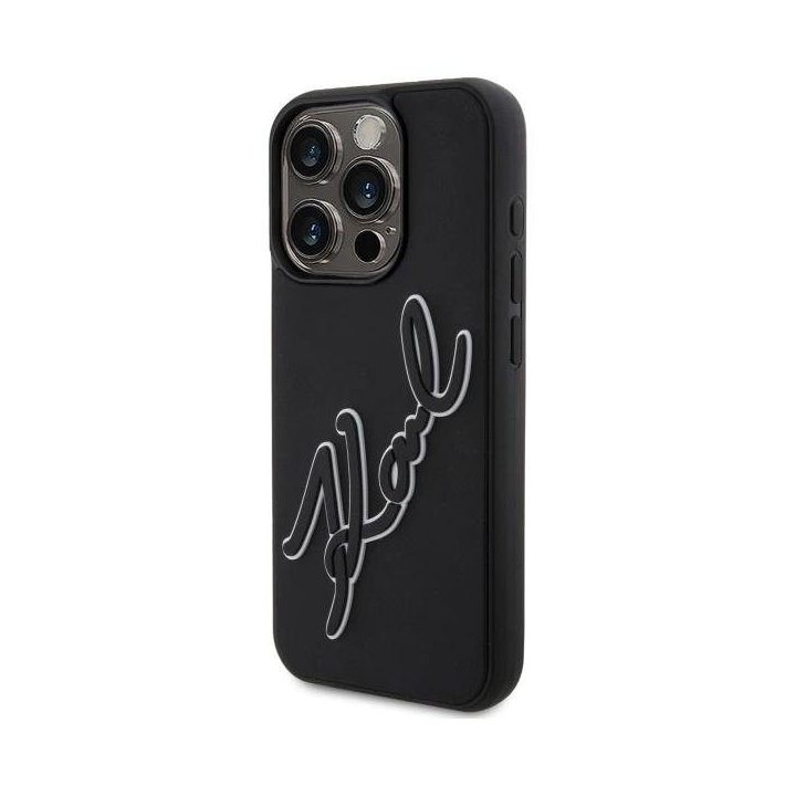 Karl Lagerfeld 3D Rubber Signature dėklas iPhone 15 Pro Max - juoda