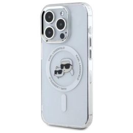 Karl Lagerfeld IML Metal Karl&Choupette Head MagSafe dėklas iPhone 15 Pro – baltas