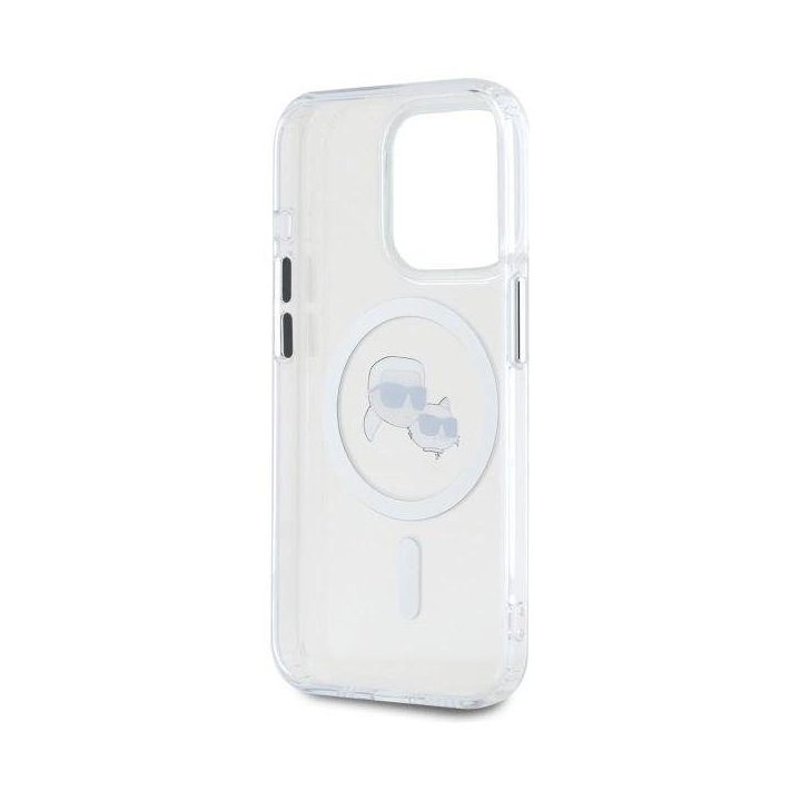 Karl Lagerfeld IML Metal Karl&Choupette Head MagSafe dėklas iPhone 15 Pro – baltas