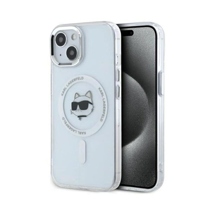 Karl Lagerfeld IML Metal Choupette Head MagSafe dėklas iPhone 15 Plus“ – baltas