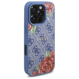 Guess 4G Flowers Print MagSafe dėklas iPhone 16 Pro Max“ telefonui – mėlynas