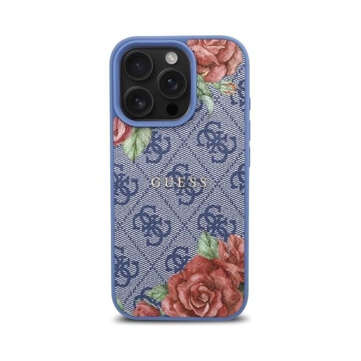 Guess 4G Flowers Print MagSafe dėklas iPhone 16 Pro Max“ telefonui – mėlynas