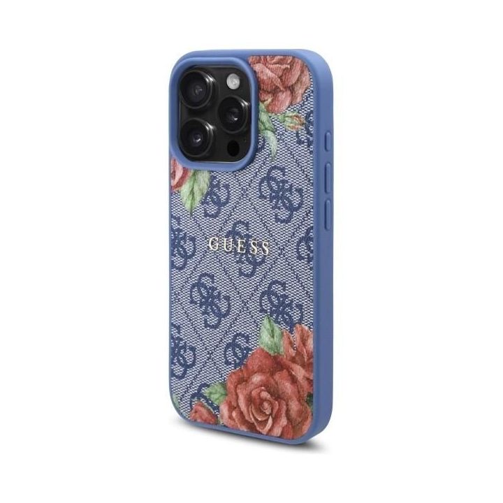 Guess 4G Flowers Print MagSafe dėklas iPhone 16 Pro Max“ telefonui – mėlynas
