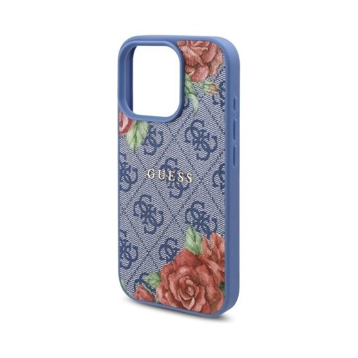 Guess 4G Flowers Print MagSafe dėklas iPhone 16 Pro Max“ telefonui – mėlynas