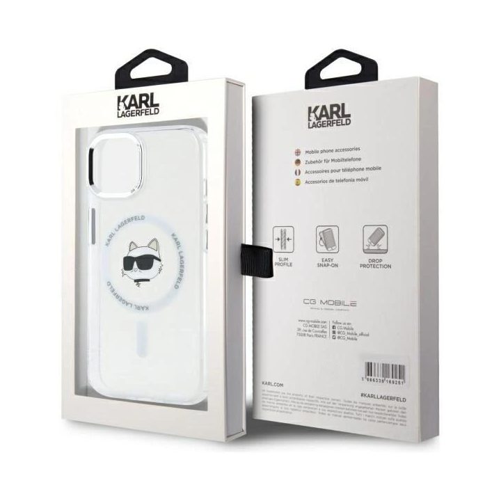 Karl Lagerfeld IML Metal Choupette Head MagSafe dėklas, skirtas iPhone 15“ – balta