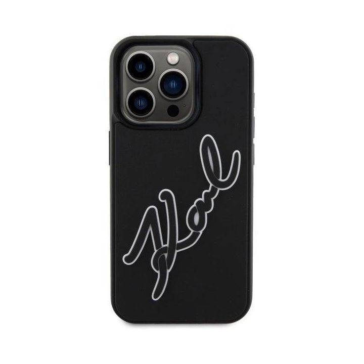 Karl Lagerfeld 3D Rubber Signature“ dėklas iPhone 15 Pro“ – juodos spalvos