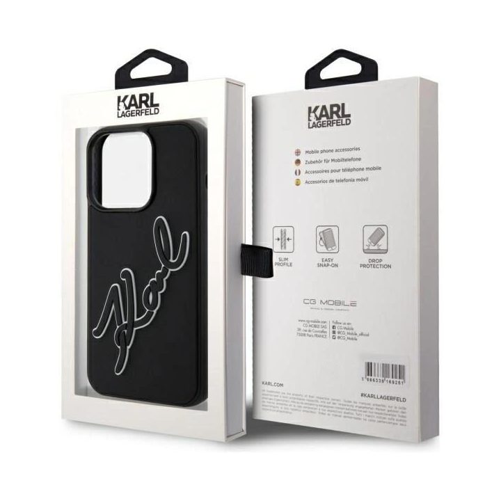 Karl Lagerfeld 3D Rubber Signature“ dėklas iPhone 15 Pro“ – juodos spalvos