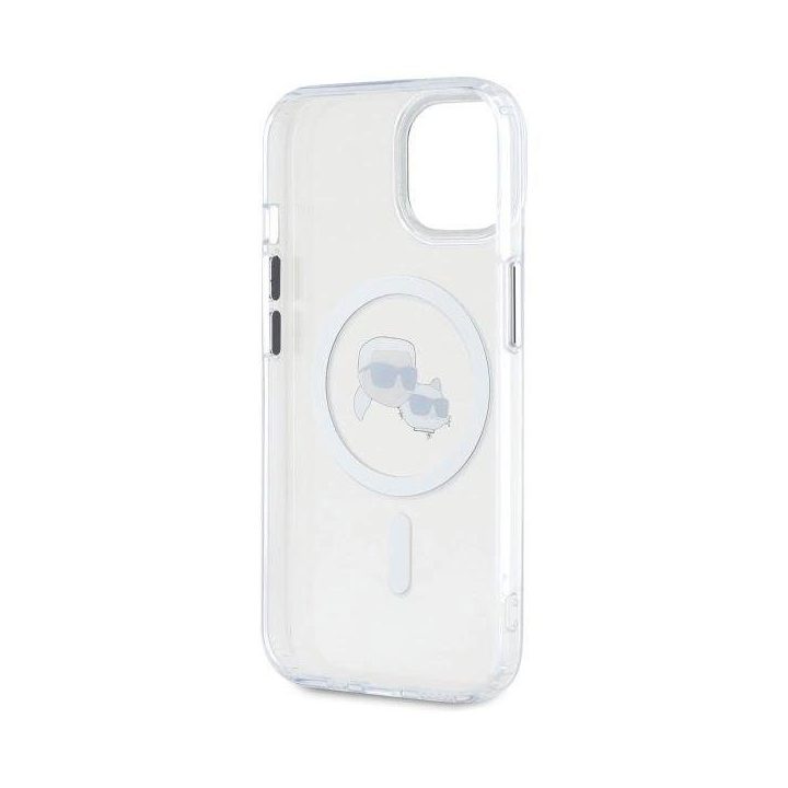 Karl Lagerfeld“ dėklas IML Metal Karl&Choupette Head MagSafe“, skirtas iPhone 15“ – baltas