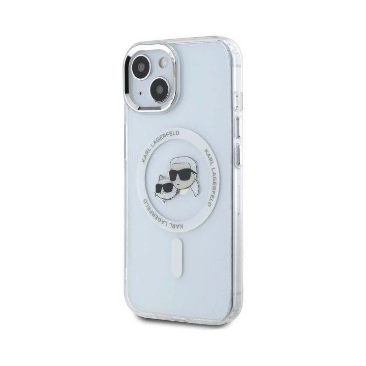Karl Lagerfeld“ dėklas IML Metal Karl&Choupette Head MagSafe“, skirtas iPhone 15“ – baltas