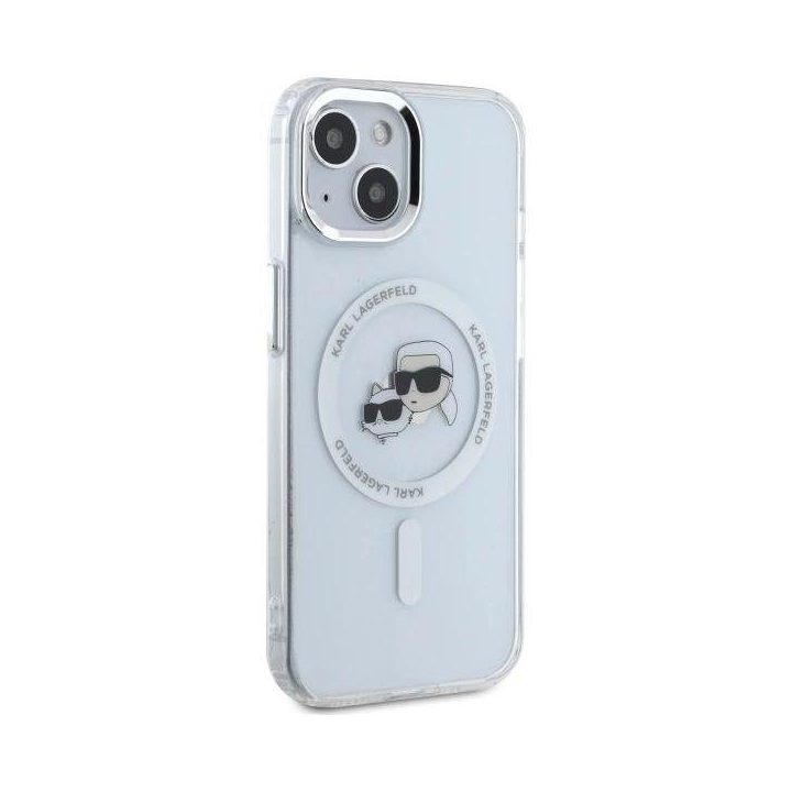 Karl Lagerfeld“ dėklas IML Metal Karl&Choupette Head MagSafe“, skirtas iPhone 15“ – baltas