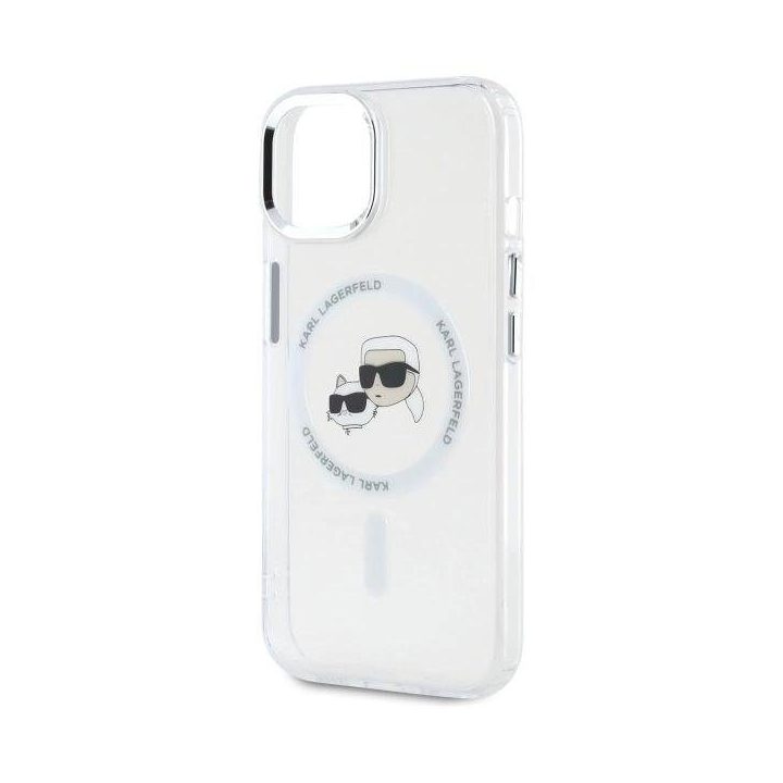Karl Lagerfeld“ dėklas IML Metal Karl&Choupette Head MagSafe“, skirtas iPhone 15“ – baltas