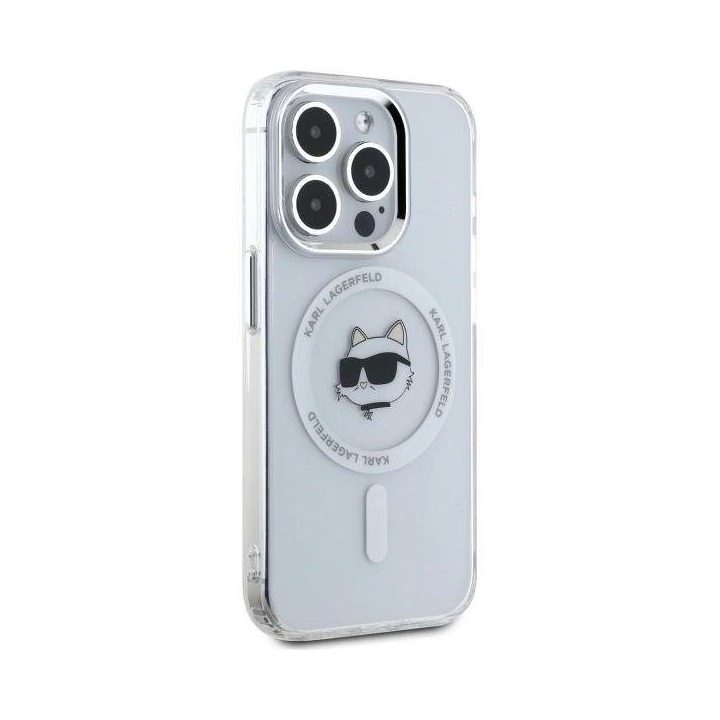 Karl Lagerfeld IML Metal Choupette Head MagSafe dėklas skirtas iPhone 15 Pro Max - balta
