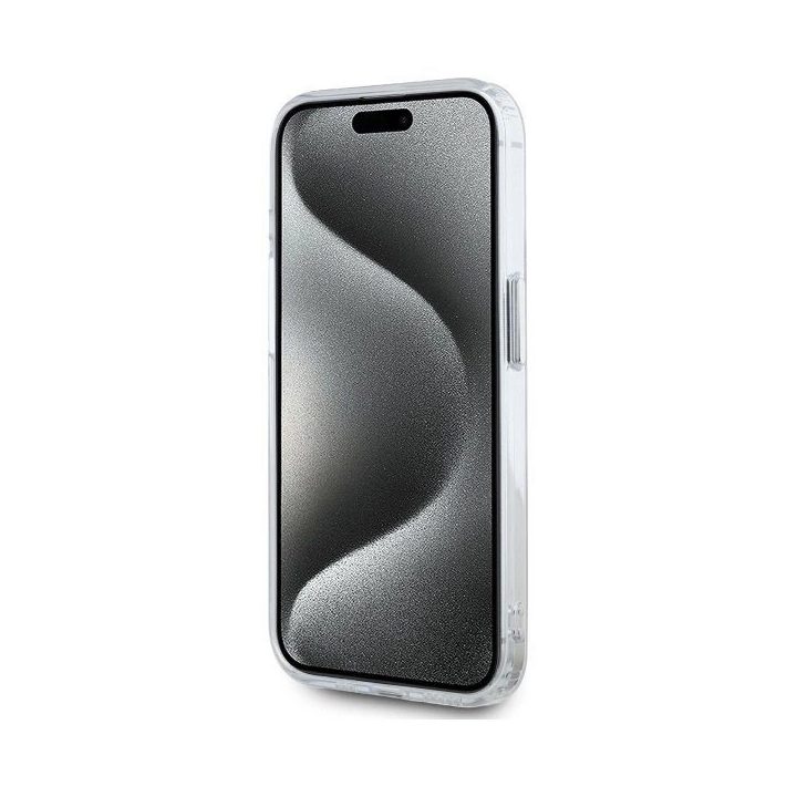 Karl Lagerfeld IML Metal Karl&Choupette Head MagSafe dėklas iPhone 15 Pro Max telefonui - baltas