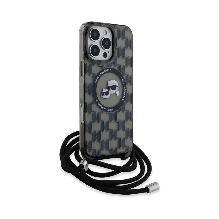 Karl Lagerfeld IML Crossbody Monogram Karl & Choupette Head MagSafe dėklas iPhone 16 Pro Max telefonui – juodas