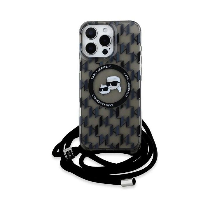 Karl Lagerfeld IML Crossbody Monogram Karl & Choupette Head MagSafe dėklas iPhone 16 Pro Max telefonui – juodas