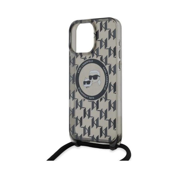 Karl Lagerfeld IML Crossbody Monogram Karl & Choupette Head MagSafe dėklas iPhone 16 Pro Max telefonui – juodas