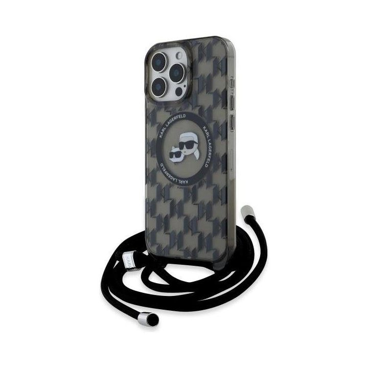 Karl Lagerfeld IML Crossbody Monogram Karl & Choupette Head MagSafe dėklas iPhone 16 Pro Max telefonui – juodas