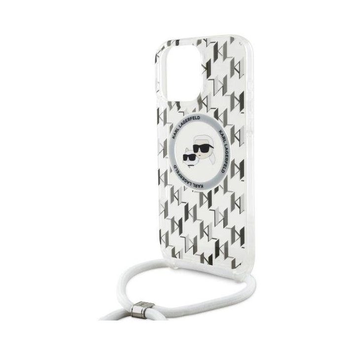 Karl Lagerfeld“ IML Crossbody su monogramine Karl & Choupette Head“ MagSafe“ dėklas iPhone 16 Pro Max“ – skaidrus