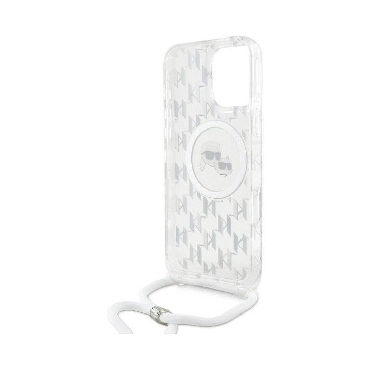 Karl Lagerfeld“ IML Crossbody su monogramine Karl & Choupette Head“ MagSafe“ dėklas iPhone 16 Pro Max“ – skaidrus
