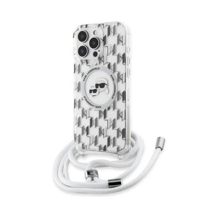 Karl Lagerfeld“ IML Crossbody su monogramine Karl & Choupette Head“ MagSafe“ dėklas iPhone 16 Pro Max“ – skaidrus