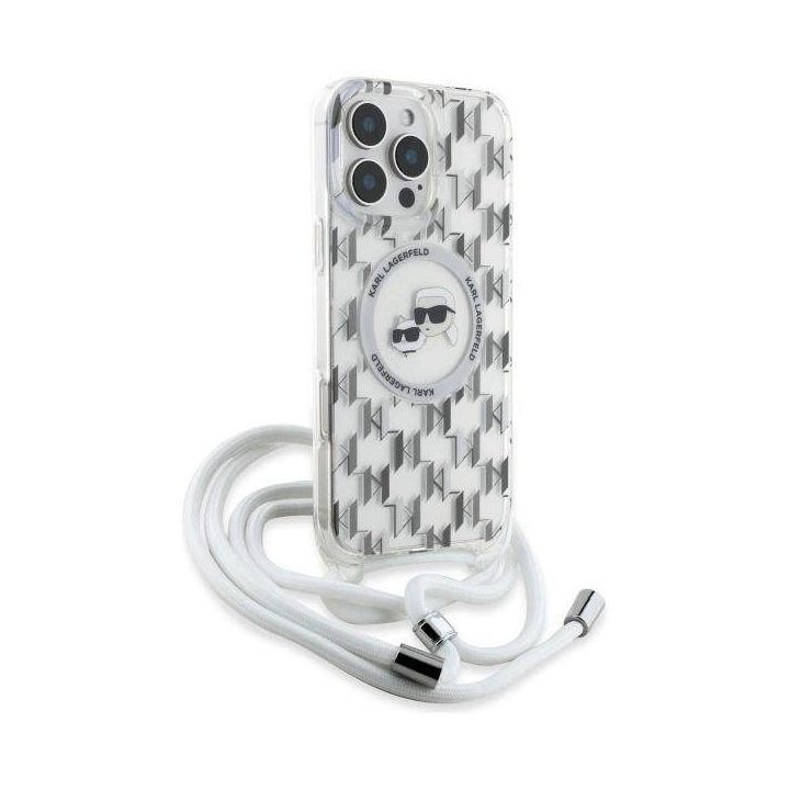 Karl Lagerfeld“ IML Crossbody su monogramine Karl & Choupette Head“ MagSafe“ dėklas iPhone 16 Pro Max“ – skaidrus
