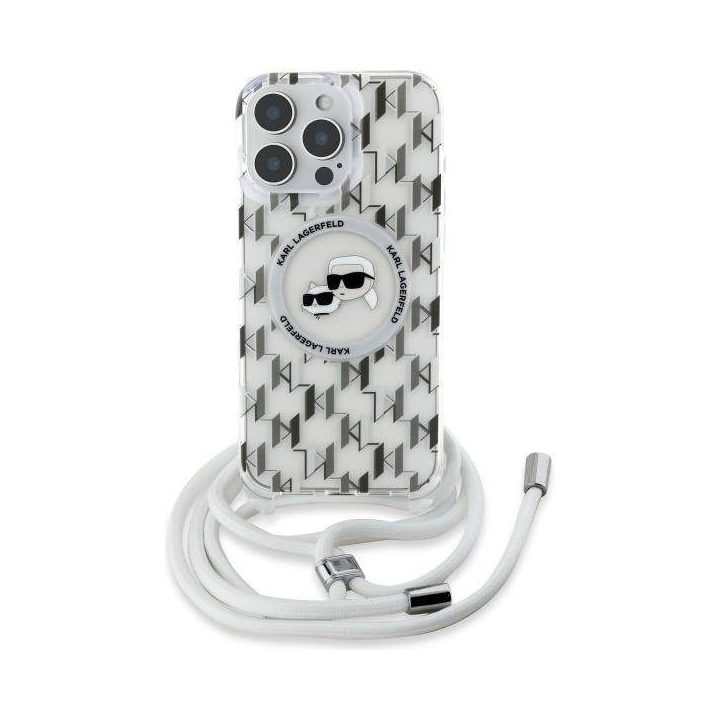 Karl Lagerfeld“ IML Crossbody su monogramine Karl & Choupette Head“ MagSafe“ dėklas iPhone 16 Pro Max“ – skaidrus