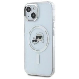 Karl Lagerfeld IML Metal Karl & Choupette Head MagSafe iPhone 14 dėklas – baltas