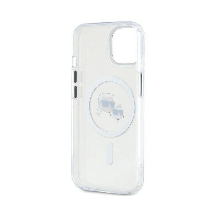 Karl Lagerfeld IML Metal Karl & Choupette Head MagSafe iPhone 14 dėklas – baltas
