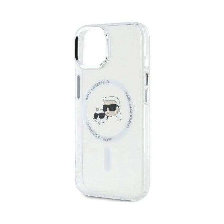 Karl Lagerfeld IML Metal Karl & Choupette Head MagSafe iPhone 14 dėklas – baltas